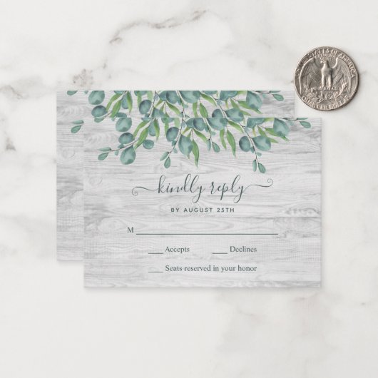 Carte De Correspondance Budget Vert Eucalyptus Mariage RSVP (Devant/Arrière en situation)