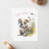 Carte De Correspondance Bulldog Chien Maman Florale (Devant/Arrière en situation)