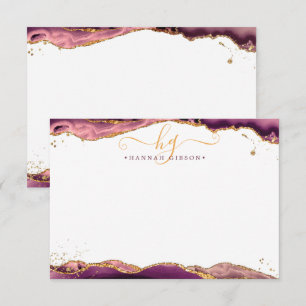 Carte De Correspondance Burgundy Agate Géode Monogramme Script Parties sci