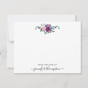 Carte De Correspondance Burgundy Blush rose Floral Aquarelle Script