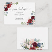 Carte De Correspondance Burgundy Floral Aquarelle Blush Enregistrer La Dat (Devant / Derrière)