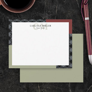 Carte De Correspondance Burgundy Gray Carreaux de Couleur Monogramme Nom V