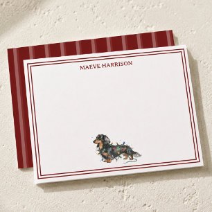 Carte De Correspondance Burgundy rayé Noël Teckel Prépa