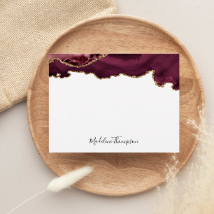 Carte De Correspondance Burgundy Red Velvet Agate Géode Typographie de scr