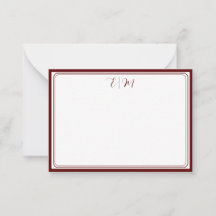 Burgundy three Border Monogram Note Card