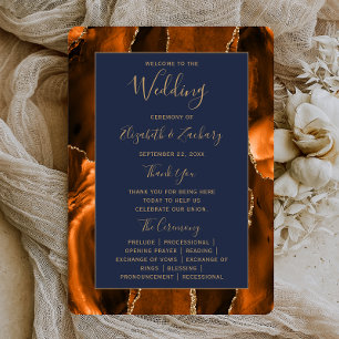 Carte De Correspondance Burnt Orange Gold Agate Marine Blue Wedding Progra
