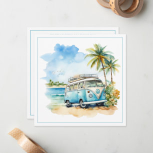 Carte De Correspondance Bus bleu rétro d'île tropicale