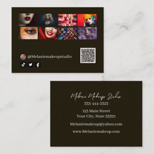 Carte De Correspondance Business modern Maquillage studio &QR code (Devant / Derrière)