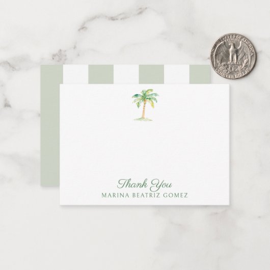 Carte De Correspondance Cabana Vert Côtier Grève Palmier Merci (Devant/Arrière en situation)