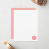 Carte De Correspondance Cachet rond monogrammé en corail et rose (Devant/Arrière en situation)