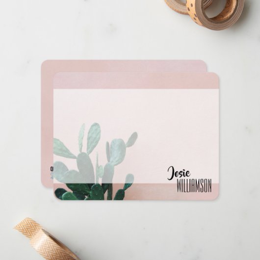 Carte De Correspondance Cactus rose moderne (Devant/Arrière en situation)