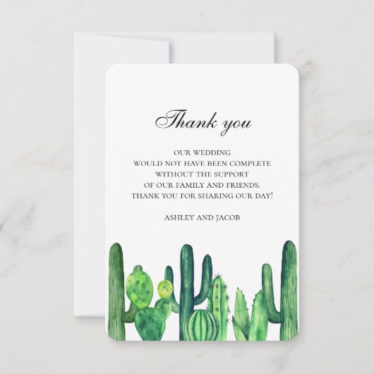 Carte De Correspondance Cactus vert merci. Note de mariage cactées (Devant)