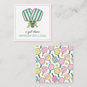 Carte De Correspondance Cadeau Preppy Pink Green & Yellow Pickleball Paddl