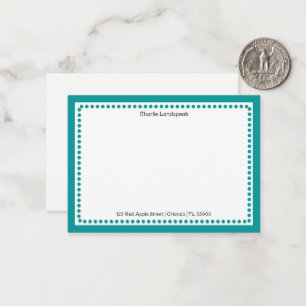 Carte De Correspondance Cadre à points bleu sarcelle moderne avec nom et a
