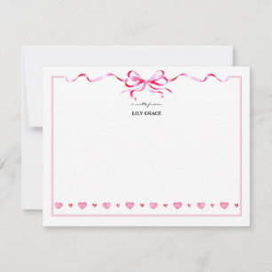 Carte De Correspondance Cadre de ruban à nœud rose blush de fille mignonne