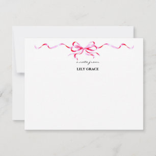 Carte De Correspondance Cadre de ruban à nœud rose blush de fille mignonne