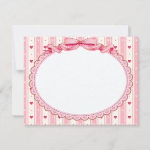Carte De Correspondance Cadre esthétique Coquette Rose avec nœud et cœurs