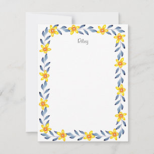 Carte De Correspondance Cadre floral aquarelle jaune indigo