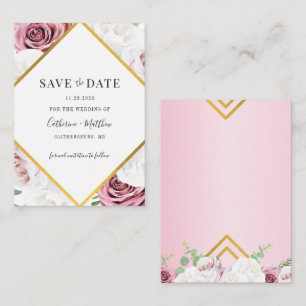 Carte De Correspondance Cadre Géométrique Fleurs Roses Enregistrer La Date