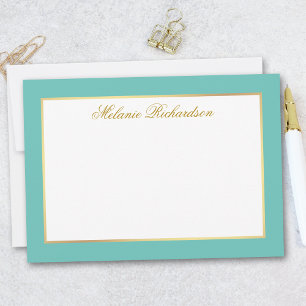Carte De Correspondance Cadre Or Turquoise élégant - Choisir la taille -
