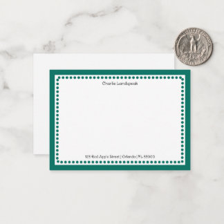 Carte De Correspondance Cadre pointillé vert sarcelle moderne avec nom per