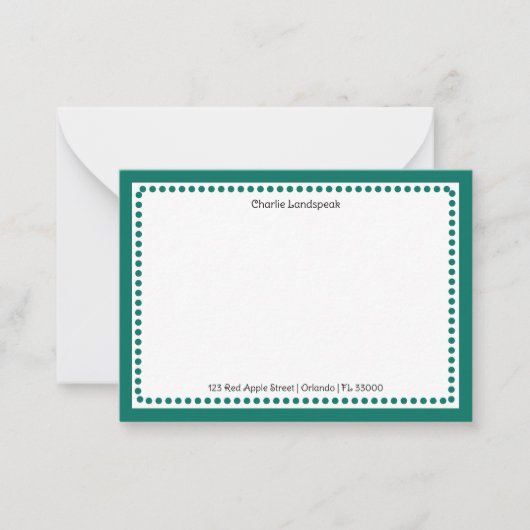 Carte De Correspondance Cadre pointillé vert sarcelle moderne avec nom per (Devant)