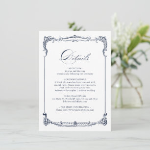 Carte De Correspondance Cadre Vintage Navy Mariage Classique Détails de Ma