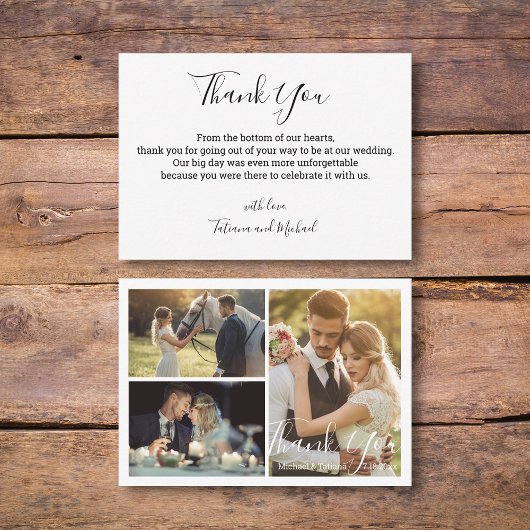 Carte De Correspondance calligraphie blanche mariage photo collage merci