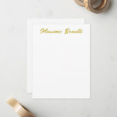 Carte De Correspondance Calligraphie Élégant Or Blanc Simple Nom (Devant/Arrière en situation)