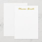 Carte De Correspondance Calligraphie Élégant Or Blanc Simple Nom (Devant / Derrière)