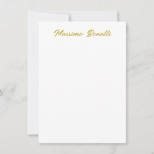 Carte De Correspondance Calligraphie Élégant Or Blanc Simple Nom (Devant)