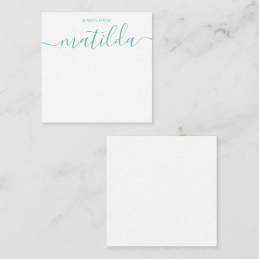 Carte De Correspondance Calligraphie manuscrite moderne Simple Aqua Note C (Devant / Derrière)