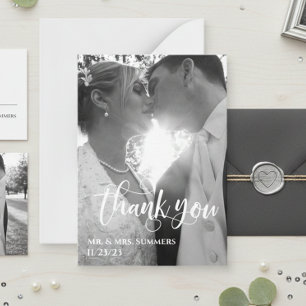 Carte De Correspondance Calligraphie Moderne Photo Mariage Merci Budget