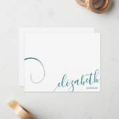 Carte De Correspondance Calligraphie romantique simple Vert Turquoise (Devant/Arrière en situation)
