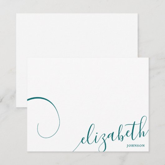 Carte De Correspondance Calligraphie romantique simple Vert Turquoise (Devant / Derrière)