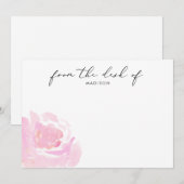 Carte De Correspondance Calligraphie rose aquarelle (Devant / Derrière)