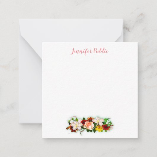 Carte De Correspondance Calligraphie Script Texte Elégant Aquarelle Fleurs (Devant)