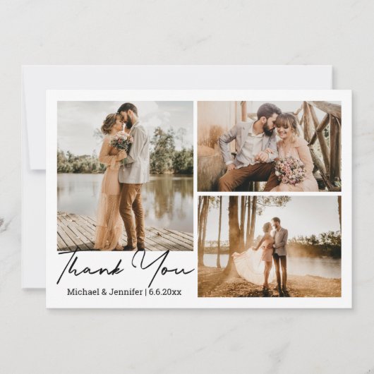 Carte De Correspondance calligraphie simple moderne mariage 3 photos colla (Devant)