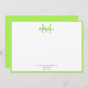 Carte De Correspondance Calligraphie verte de chaux moderne fille Monogram