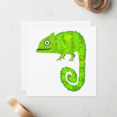 Carte De Correspondance Caméléon mignon vert (Devant/Arrière en situation)