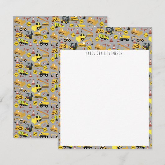 Carte De Correspondance Camions de construction pour enfants Motif (Devant / Derrière)