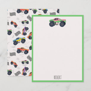 Carte De Correspondance Camions Monster Colorés Racing Enfants Nom personn
