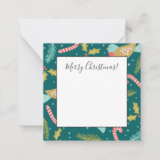 Carte De Correspondance Canneberges en canne Rameaux de pin houx Oiseaux (Devant)