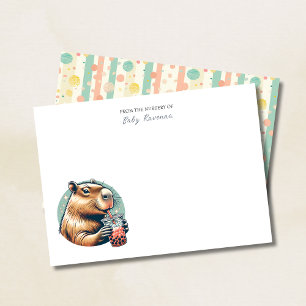 Carte De Correspondance Capybara Drôle Rayé Nom Personnalisé Nounours