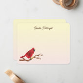 Carte De Correspondance Cardinal Rouge Rétro Chic Illustré à la Main (Devant/Arrière en situation)