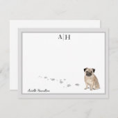 Carte De Correspondance Carlin Chien Gris Bordure Monogramme personnalisé  (Devant / Derrière)