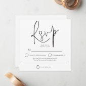 Carte De Correspondance Carré Mariage noir simple RSVP (Devant/Arrière en situation)