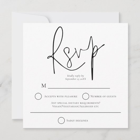 Carte De Correspondance Carré Mariage noir simple RSVP (Devant)