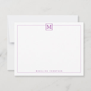 Carte De Correspondance Carré Monogramme initial moderne Bordure pourpre