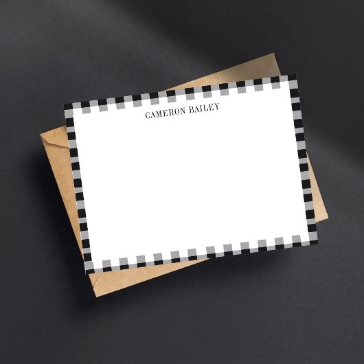 Carte De Correspondance Carreaux Vichy Plaid Tampon Buffalo Noir & Blanc N